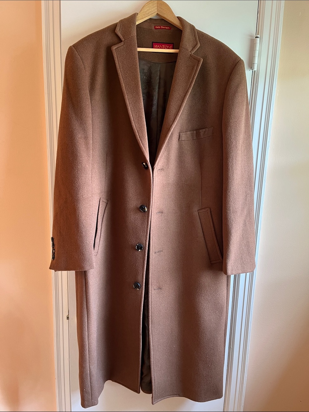 Mantoni (Milan) Brown Men's Wool-Cashmere Blend Long Overcoat